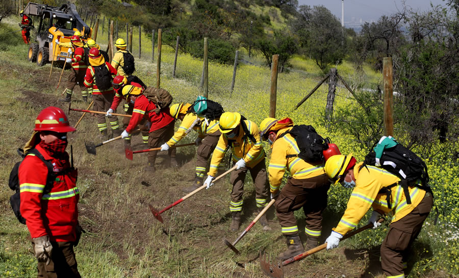 Ministros Walker y Moreno refuerzan en terreno construcción de cortafuegos para el control de incendios forestales